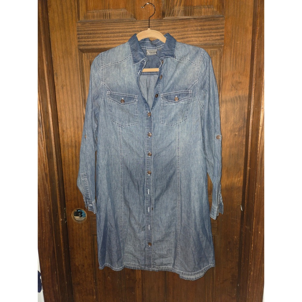 Cellbes of Sweden Blue Denim Shirt Dress Women 38/40 Medium Wash Cotton Roll Tab